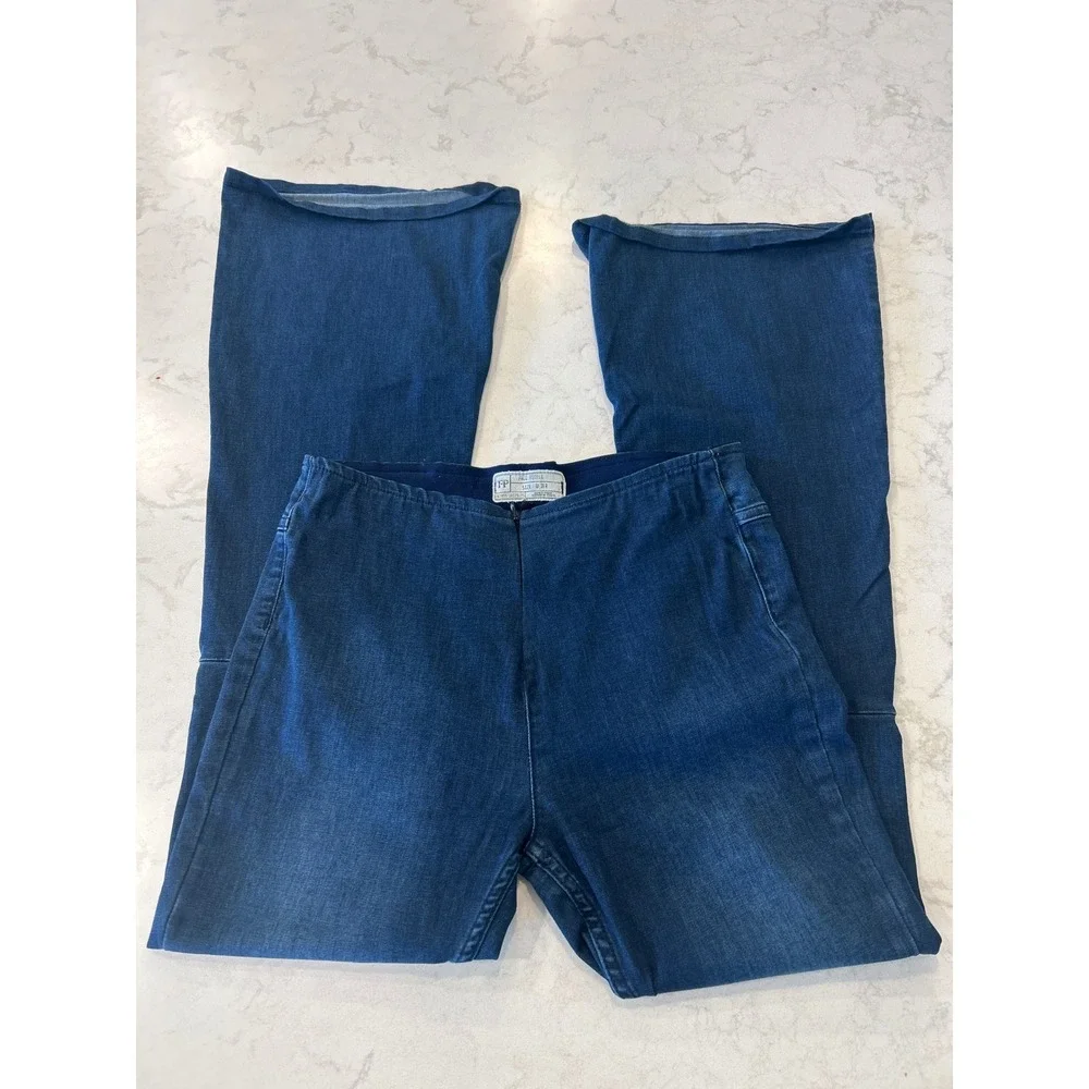 Free People Penny Pull On Stretch Flare Jeans Blue Denim High Rise 31R OB408139